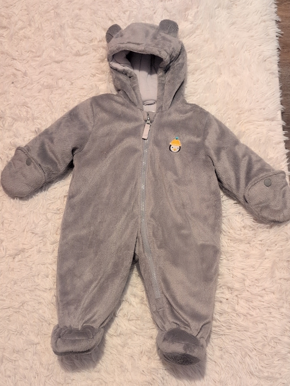 Carter's Grey Plush Hooded Snowsuit For Baby